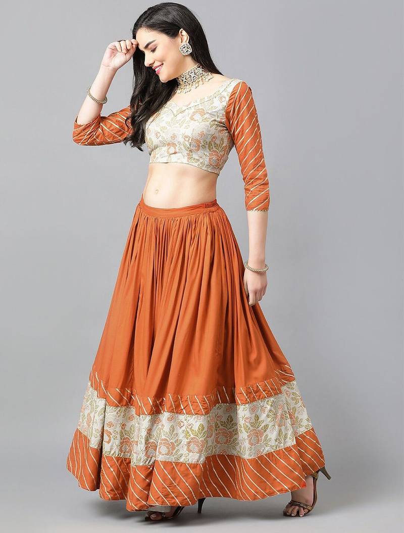 Floral Woven Design Gotta Patti Ready to Wear Lehenga & Blouse With Dupatta