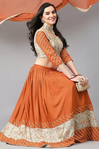 Floral Woven Design Gotta Patti Ready to Wear Lehenga & Blouse With Dupatta