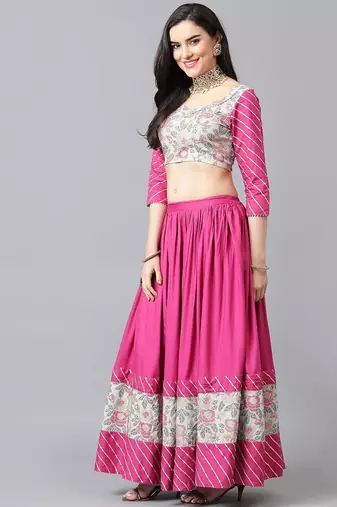 Floral Printed Gotta Patti Ready To Wear Lehenga & Blouse With Dupatta