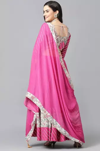 Floral Printed Gotta Patti Ready To Wear Lehenga & Blouse With Dupatta