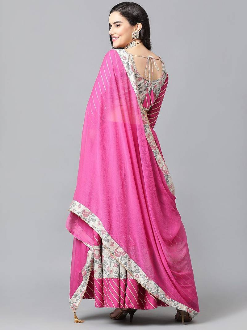 Floral Printed Gotta Patti Ready To Wear Lehenga & Blouse With Dupatta