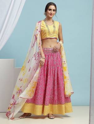 Printed Cotton Ready to Wear Lehenga & Blouse With Dupatta 1