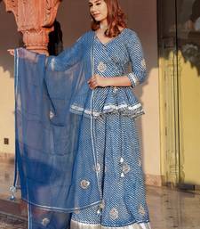 Women Blue Printed Gotta Patti Lehriya Ready to Wear Lehenga & Blouse With Dupatta