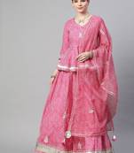 Pink & White Printed Ready to Wear Lehenga & Blouse With Dupatta