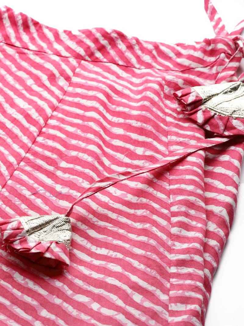 Pink & White Printed Ready to Wear Lehenga & Blouse With Dupatta