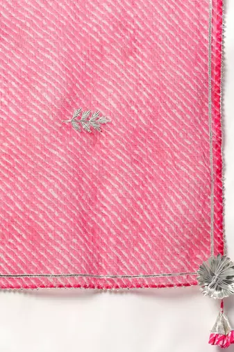 Pink & White Printed Ready to Wear Lehenga & Blouse With Dupatta