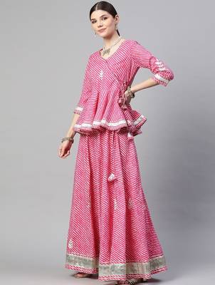 Pink & White Printed Ready to Wear Lehenga & Blouse With Dupatta 5