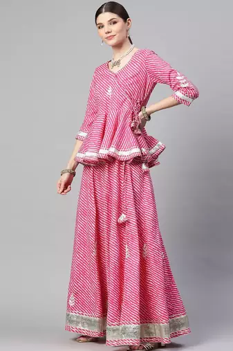 Pink & White Printed Ready to Wear Lehenga & Blouse With Dupatta