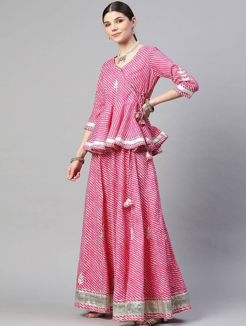 Pink & White Printed Ready to Wear Lehenga & Blouse With Dupatta