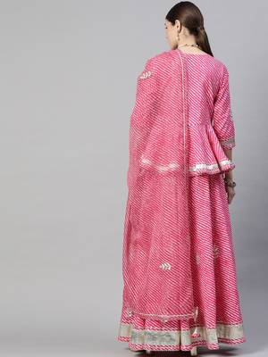 Pink & White Printed Ready to Wear Lehenga & Blouse With Dupatta 6