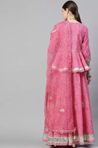 Pink & White Printed Ready to Wear Lehenga & Blouse With Dupatta