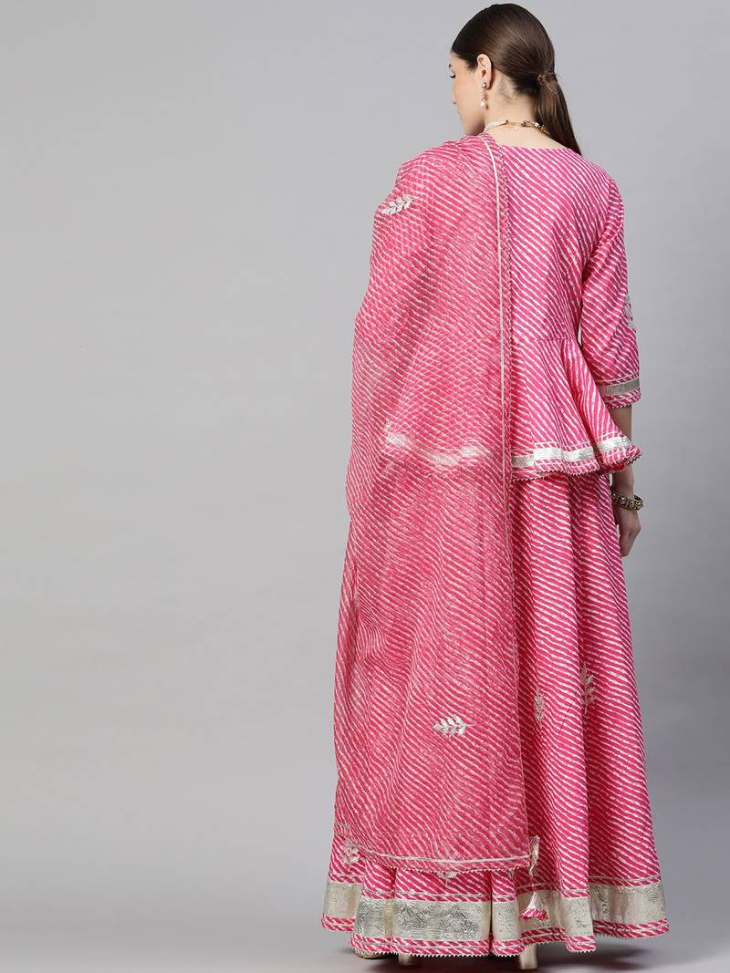 Pink & White Printed Ready to Wear Lehenga & Blouse With Dupatta
