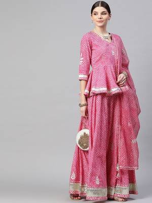 Pink & White Printed Ready to Wear Lehenga & Blouse With Dupatta 7