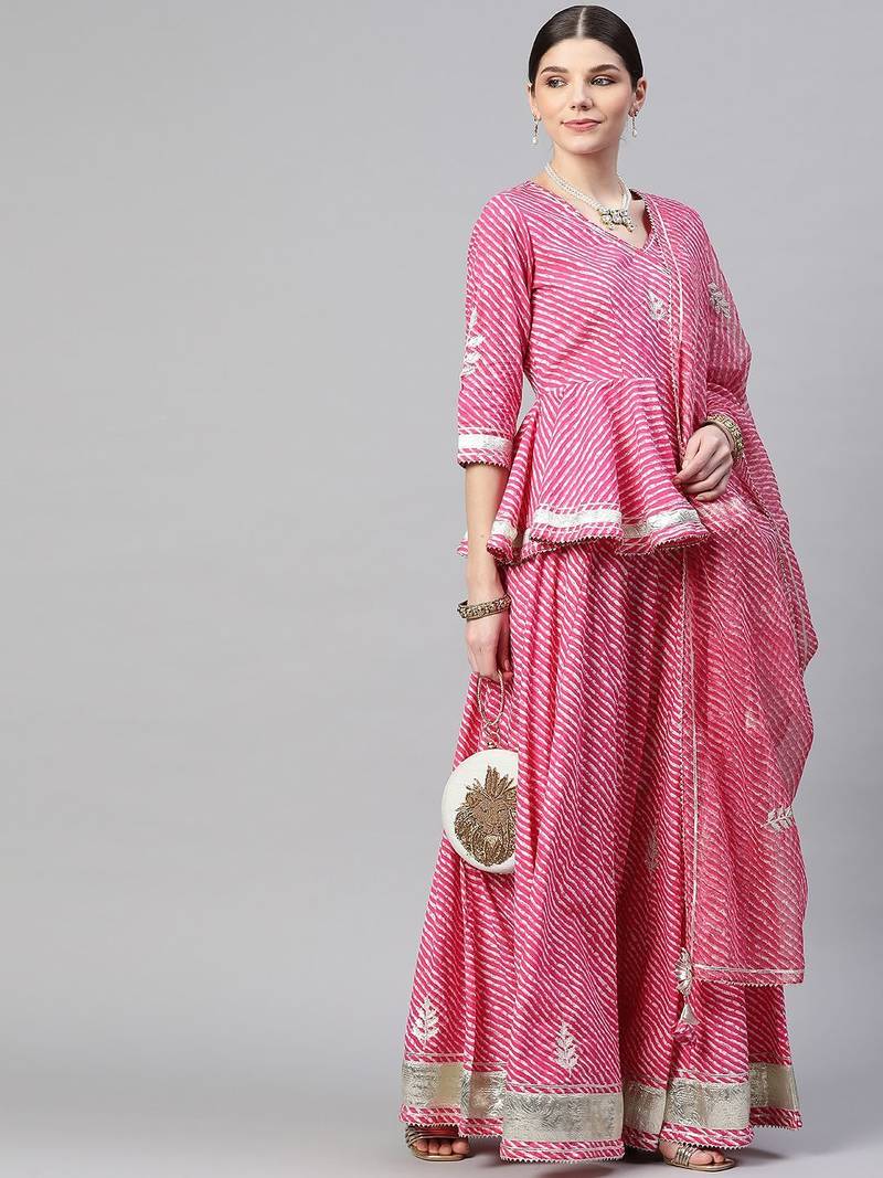 Pink & White Printed Ready to Wear Lehenga & Blouse With Dupatta