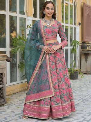 Printed Sequinned Cotton Ready to Wear Lehenga & Blouse With Dupatta 1