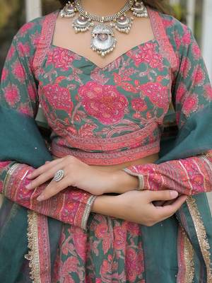 Printed Sequinned Cotton Ready to Wear Lehenga & Blouse With Dupatta 2