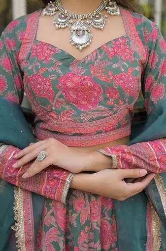 Printed Sequinned Cotton Ready to Wear Lehenga & Blouse With Dupatta