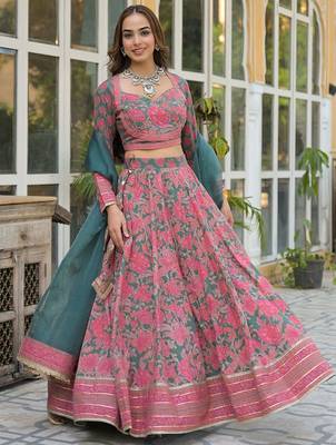 Printed Sequinned Cotton Ready to Wear Lehenga & Blouse With Dupatta 3