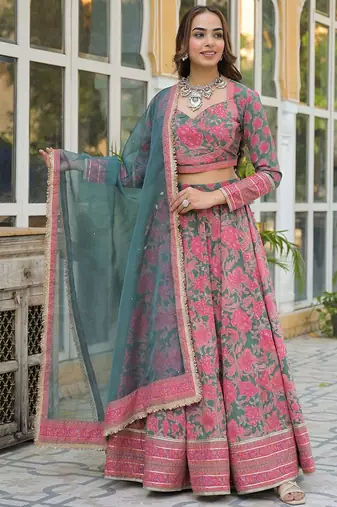 Printed Sequinned Cotton Ready to Wear Lehenga & Blouse With Dupatta