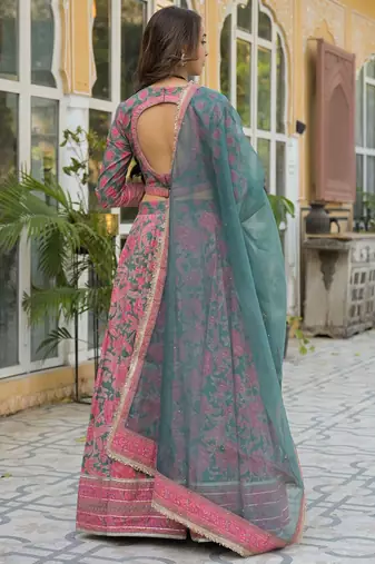 Printed Sequinned Cotton Ready to Wear Lehenga & Blouse With Dupatta