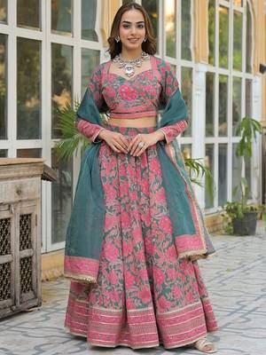 Printed Sequinned Cotton Ready to Wear Lehenga & Blouse With Dupatta 7