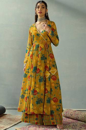 Women Floral Printed Wrap Anarkali Kurta with Palazzos