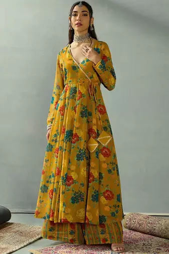 Women Floral Printed Wrap Anarkali Kurta with Palazzos