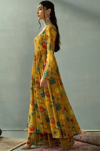 Women Floral Printed Wrap Anarkali Kurta with Palazzos