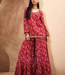 Floral Printed Gotta Patti Straight Kurti with Sharara