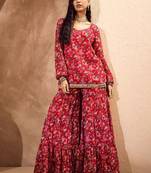 Floral Printed Gotta Patti Straight Kurti with Sharara