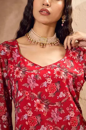 Floral Printed Gotta Patti Straight Kurti with Sharara