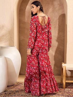 Floral Printed Gotta Patti Straight Kurti with Sharara 4