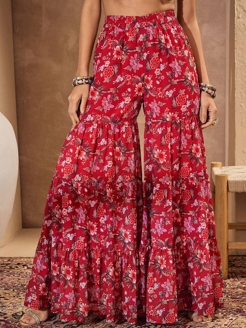 Floral Printed Gotta Patti Straight Kurti with Sharara