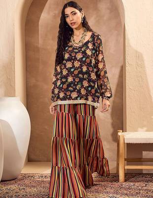 Floral Printed Gotta Patti Straight Kurti with Sharara 1