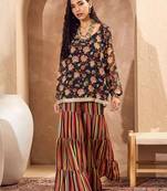 Floral Printed Gotta Patti Straight Kurti with Sharara