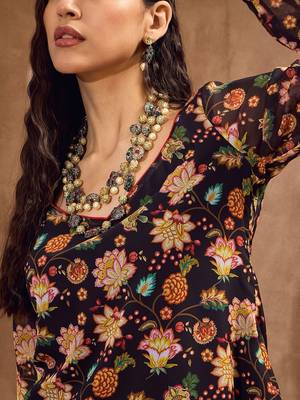 Floral Printed Gotta Patti Straight Kurti with Sharara 2