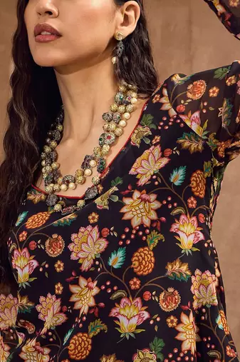Floral Printed Gotta Patti Straight Kurti with Sharara