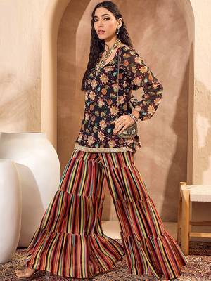 Floral Printed Gotta Patti Straight Kurti with Sharara 5