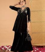 Women Ethnic Motifs Embroidered Tiered Mirror Work Kurti with Palazzos