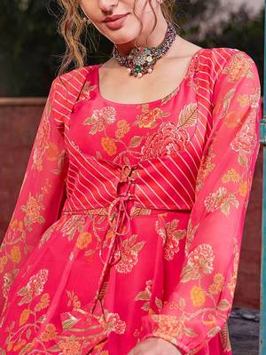 Floral Printed Round Neck Georgette Anarkali Kurta With Palazzos 2
