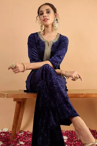 Women Ethnic Motifs Embroidered Kurta with Palazzo
