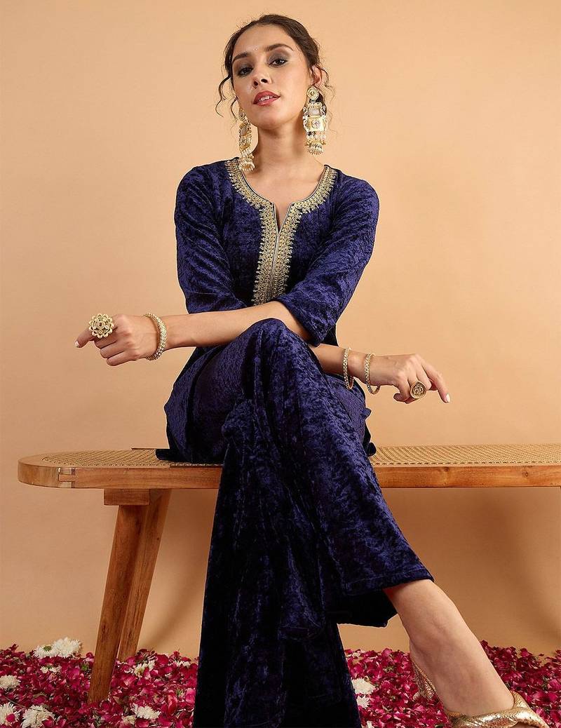 Women Ethnic Motifs Embroidered Kurta with Palazzo