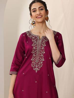 Ethnic Motifs Embroidered Straight Kurta With Trousers & Dupatta 3