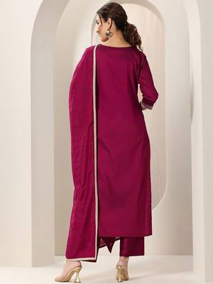 Ethnic Motifs Embroidered Straight Kurta With Trousers & Dupatta 5