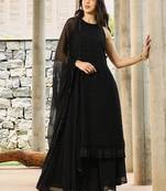 Floral Black Halter Neck Sleeveless A-Line Kurta With Palazzos & Dupatta Set