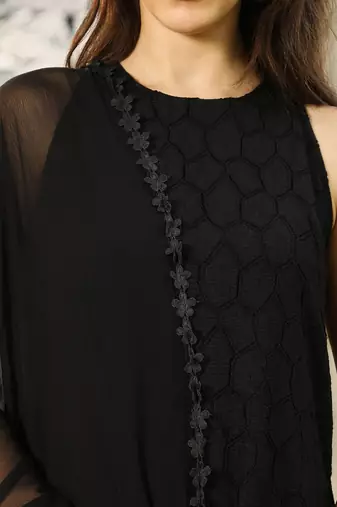 Floral Black Halter Neck Sleeveless A-Line Kurta With Palazzos & Dupatta Set