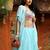 Blue Embroidered Square Neck Top With Shrug & Palazzos Flared Co-Ords