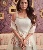 Floral Embroidered Georgette Sequinned Straight Kurti & Sharara with Dupatta
