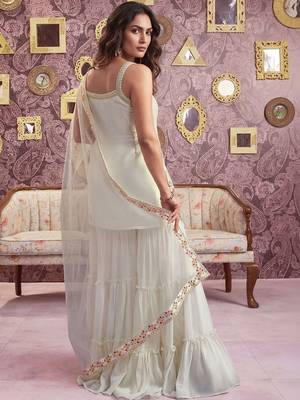 Floral Embroidered Georgette Sequinned Straight Kurti & Sharara with Dupatta 5