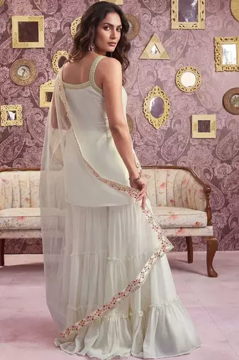 Floral Embroidered Georgette Sequinned Straight Kurti & Sharara with Dupatta